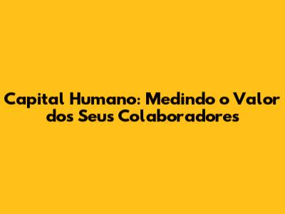 Capital Humano: Medindo o Valor dos Seus Colaboradores