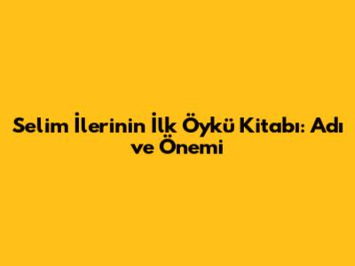 Selim İleri'nin İlk Öykü Kitabı: Adı ve Önemi